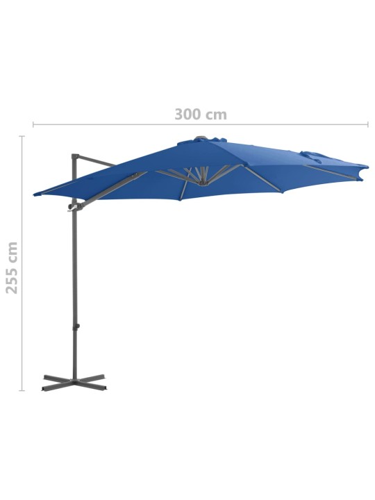 Dārza saulessargs ar tērauda kātu, 300 cm, debeszils