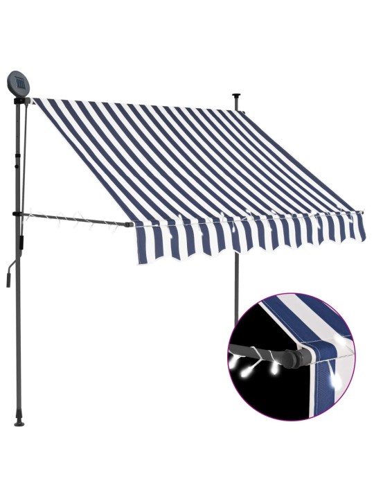 Izvelkama markīze ar led, manuāla, 100 cm, zila ar baltu