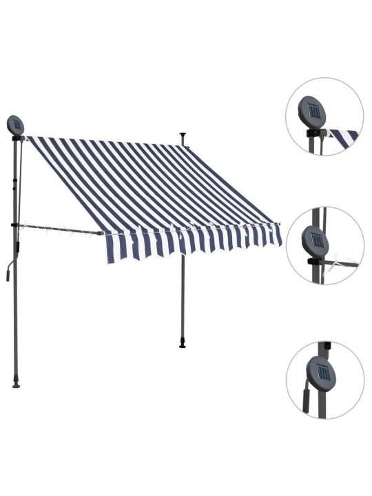 Izvelkama markīze ar led, manuāla, 100 cm, zila ar baltu