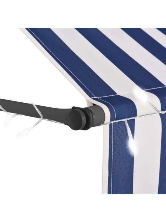 Izvelkama markīze ar led, manuāla, 100 cm, zila ar baltu