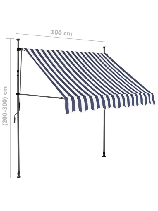 Izvelkama markīze ar led, manuāla, 100 cm, zila ar baltu