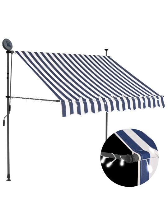 Izvelkama markīze ar led, manuāla, 150 cm, zila ar baltu