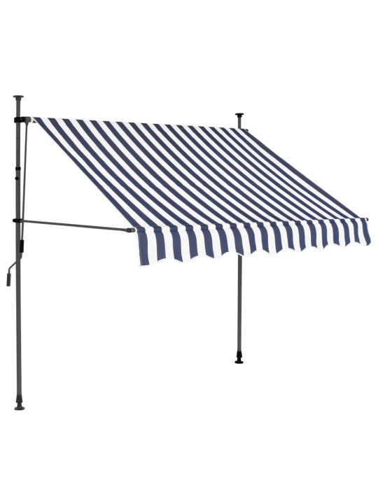 Izvelkama markīze ar led, manuāla, 150 cm, zila ar baltu