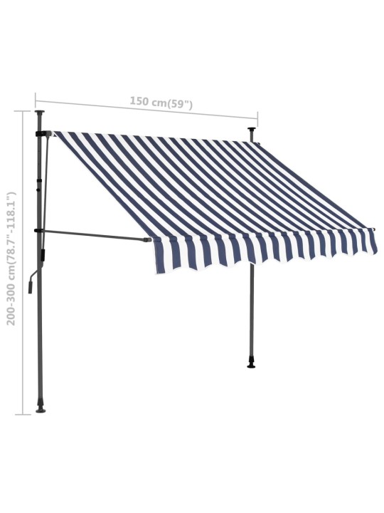 Izvelkama markīze ar led, manuāla, 150 cm, zila ar baltu