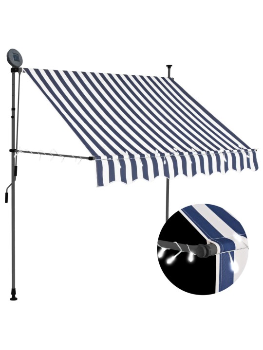 Izvelkama markīze ar led, manuāla, 200 cm, zila ar baltu