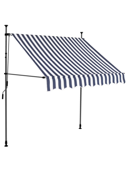 Izvelkama markīze ar led, manuāla, 200 cm, zila ar baltu