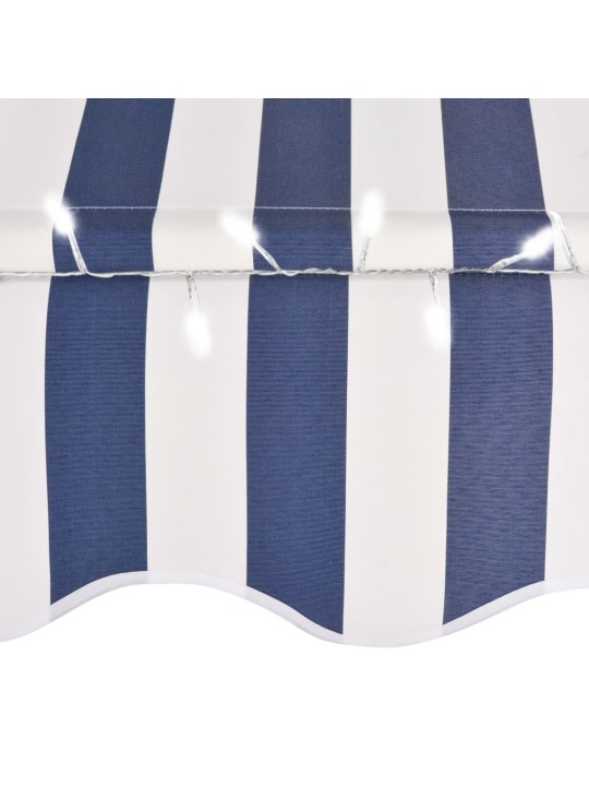Izvelkama markīze ar led, manuāla, 200 cm, zila ar baltu