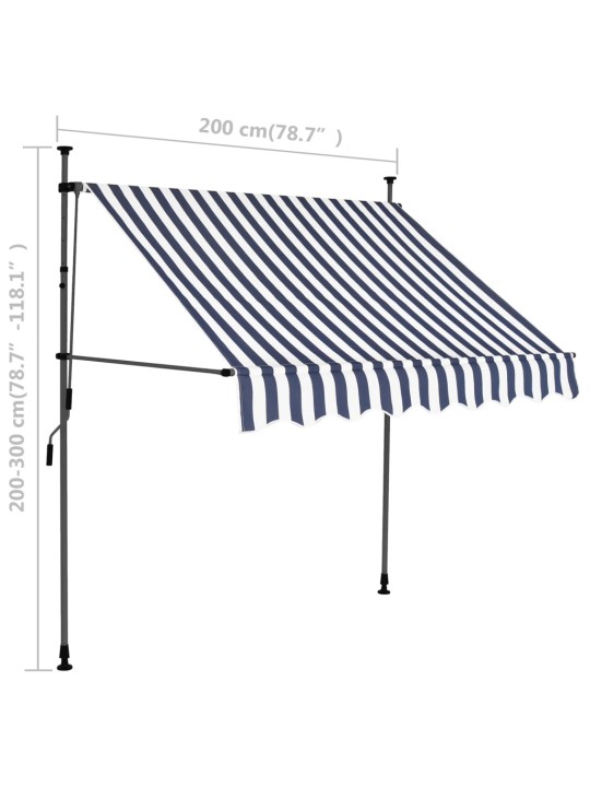 Izvelkama markīze ar led, manuāla, 200 cm, zila ar baltu