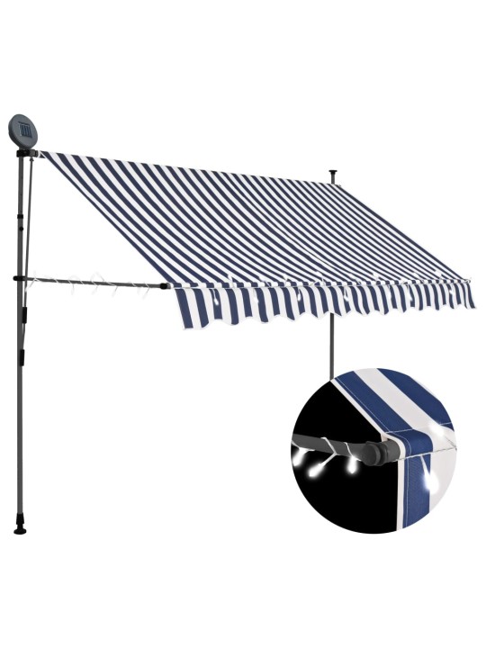 Izvelkama markīze ar led, manuāla, 250 cm, zila ar baltu