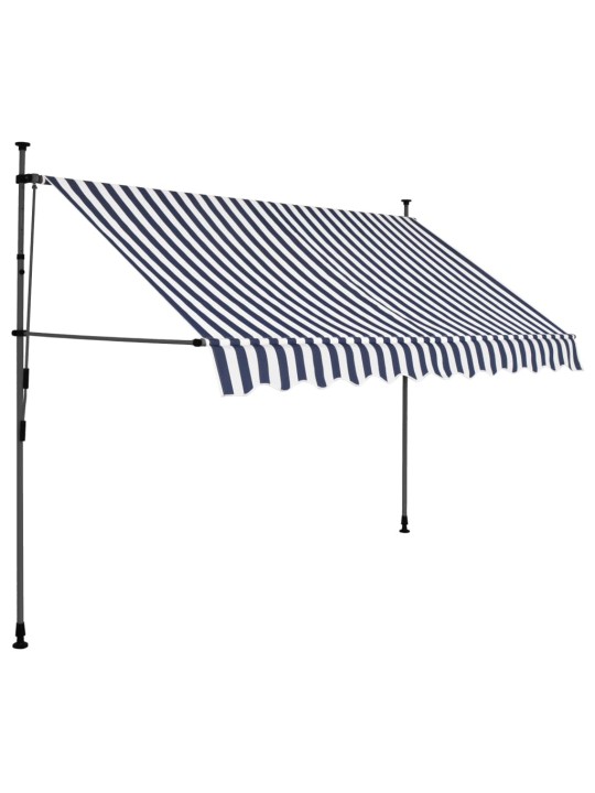 Izvelkama markīze ar led, manuāla, 250 cm, zila ar baltu