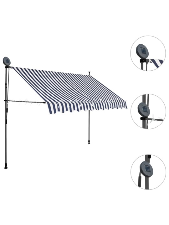 Izvelkama markīze ar led, manuāla, 250 cm, zila ar baltu