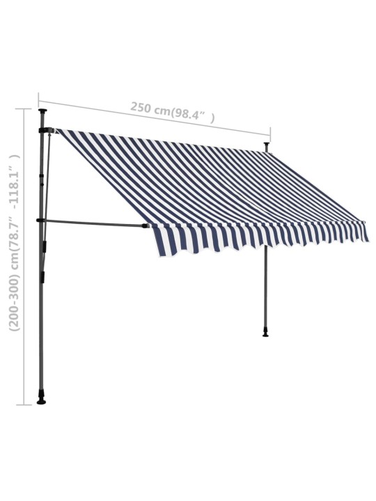 Izvelkama markīze ar led, manuāla, 250 cm, zila ar baltu