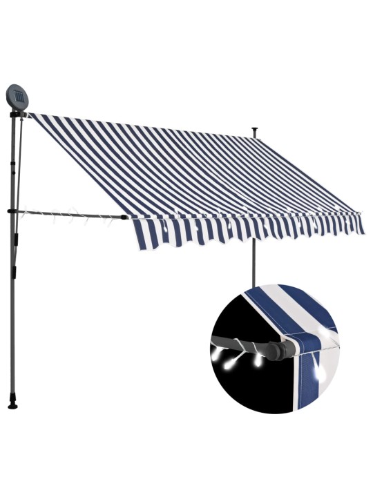 Izvelkama markīze ar led, manuāla, 300 cm, zila ar balta