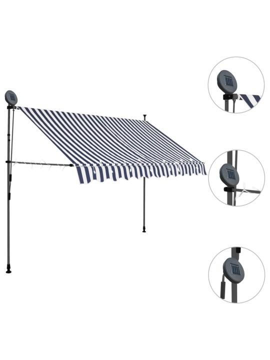 Izvelkama markīze ar led, manuāla, 300 cm, zila ar balta
