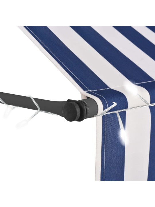 Izvelkama markīze ar led, manuāla, 300 cm, zila ar balta