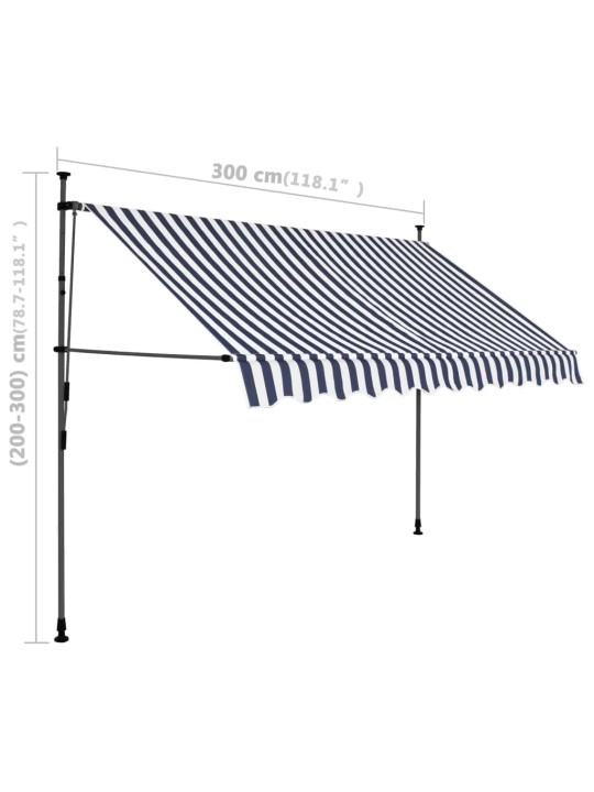 Izvelkama markīze ar led, manuāla, 300 cm, zila ar balta