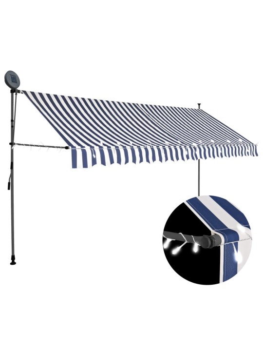 Izvelkama markīze ar led, manuāla, 350 cm, zila ar baltu