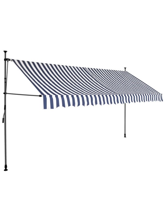 Izvelkama markīze ar led, manuāla, 350 cm, zila ar baltu