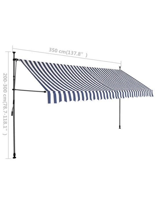 Izvelkama markīze ar led, manuāla, 350 cm, zila ar baltu