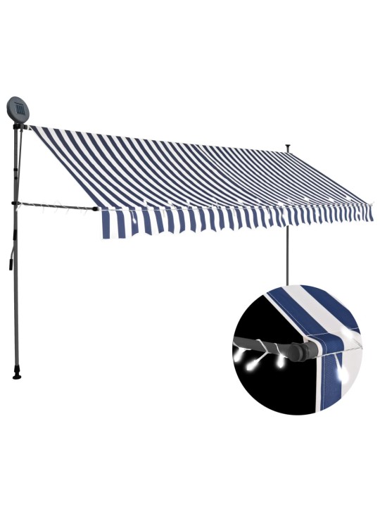 Izvelkama markīze ar led, manuāla, 400 cm, zila ar baltu