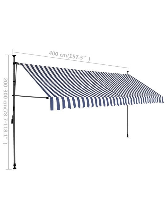 Izvelkama markīze ar led, manuāla, 400 cm, zila ar baltu
