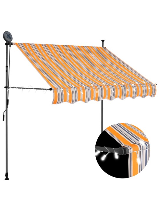 Izvelkama markīze ar led, manuāla, 200 cm, dzeltena un zila