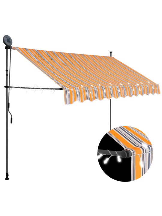 Izvelkama markīze ar led, manuāla, 250 cm, dzeltena un zila