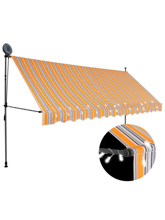 Izvelkama markīze ar led, manuāla, 350 cm, dzeltena un zila