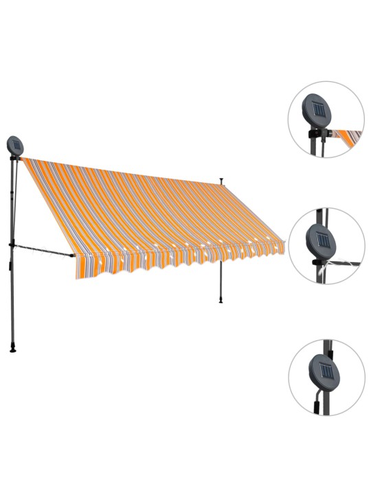Izvelkama markīze ar led, manuāla, 350 cm, dzeltena un zila