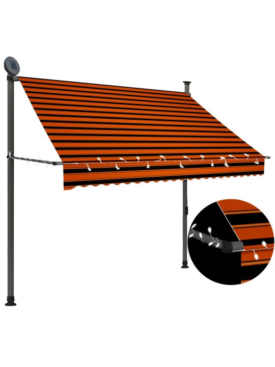 Izvelkama markīze, ar LED, manuāla, 200 cm, oranža un brūna