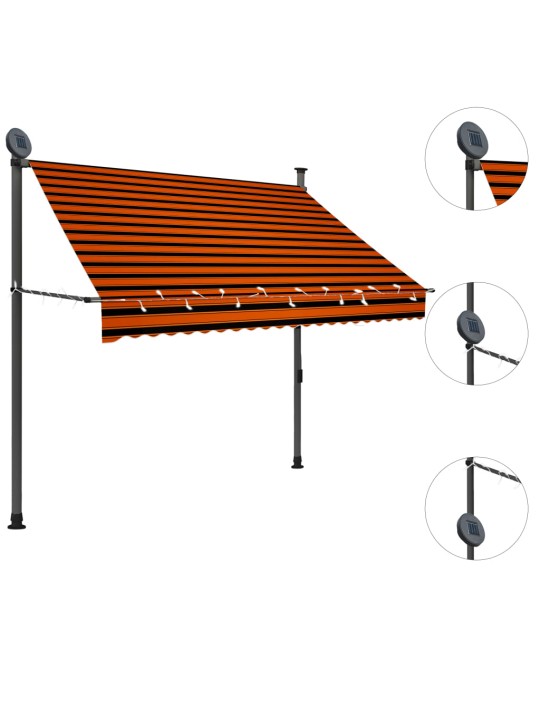 Izvelkama markīze, ar LED, manuāla, 200 cm, oranža un brūna
