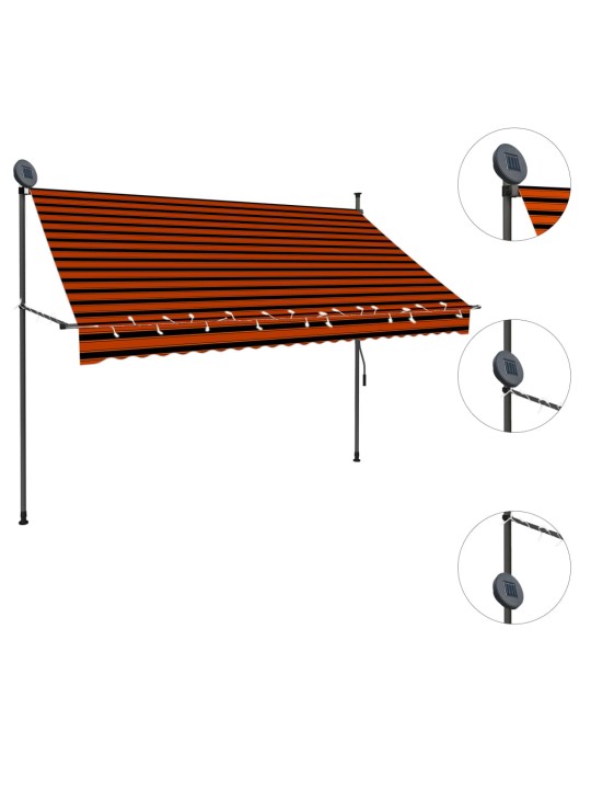 Izvelkama markīze ar led, manuāla, 250 cm, oranža un brūna