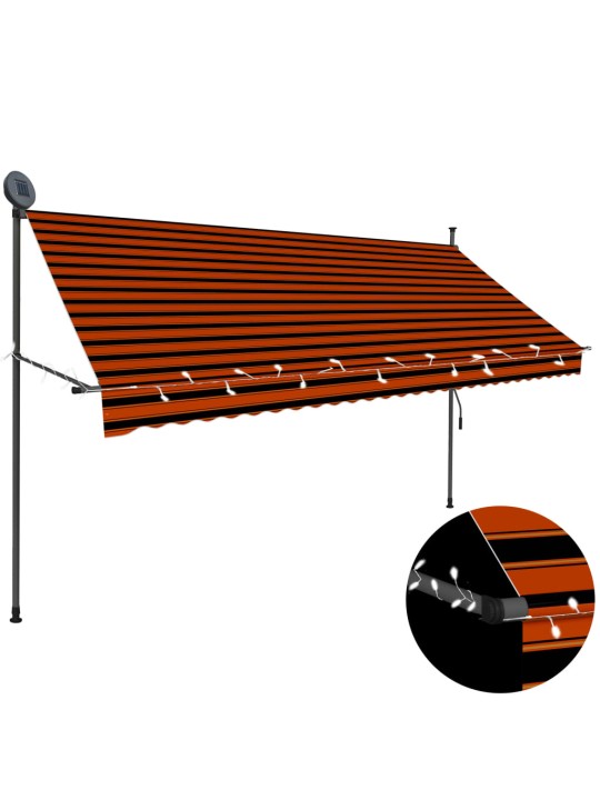 Izvelkama markīze ar led, manuāla, 300 cm, oranža un brūna