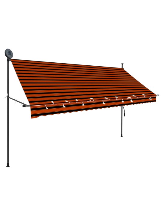 Izvelkama markīze ar led, manuāla, 300 cm, oranža un brūna