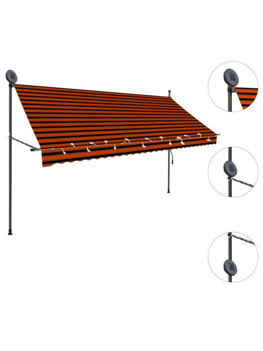 Izvelkama markīze ar led, manuāla, 300 cm, oranža un brūna