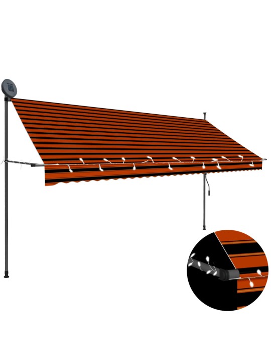 Izvelkama markīze, ar led, manuāla, 350 cm, oranža un brūna