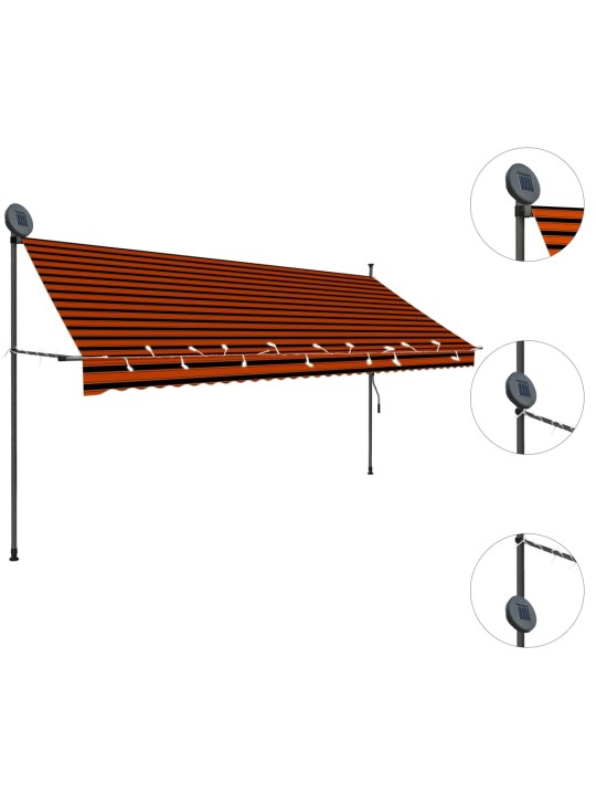 Izvelkama markīze, ar led, manuāla, 350 cm, oranža un brūna