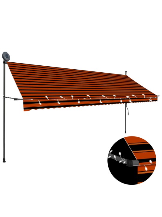 Izvelkama markīze ar led, manuāla, 400 cm, oranža un brūna