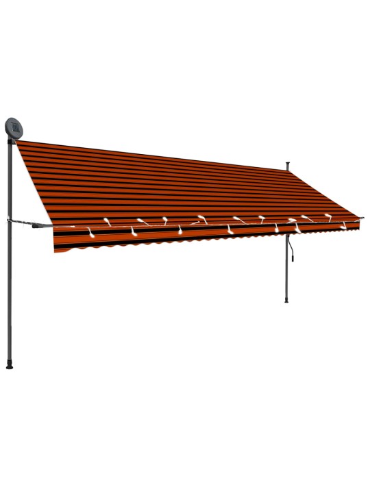 Izvelkama markīze ar led, manuāla, 400 cm, oranža un brūna