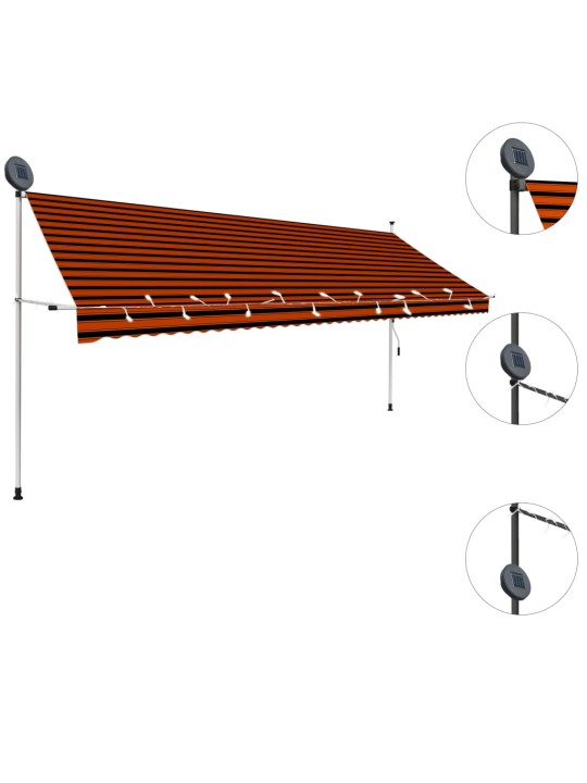Izvelkama markīze ar led, manuāla, 400 cm, oranža un brūna