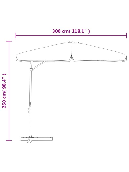 Dārza saulessargs ar tērauda kātu, 300 cm, pelēkbrūns