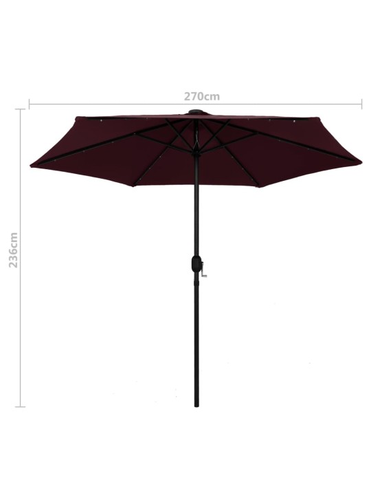 Saulessargs ar led gaismiņām, alumīnija kāts, 270 cm, sarkanīgs