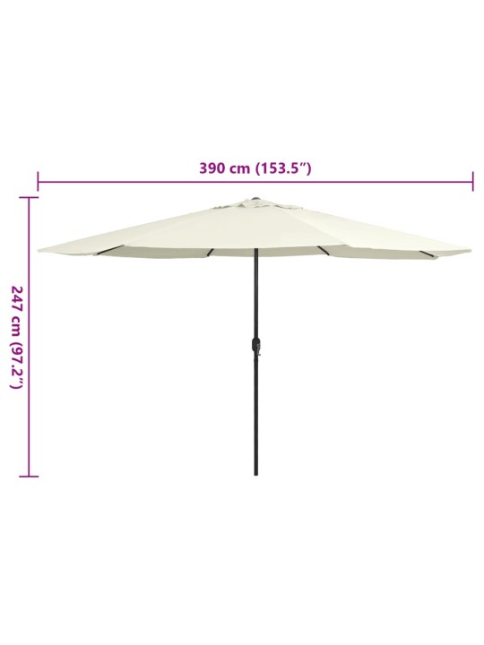 Dārza saulessargs ar metāla kātu, 390 cm, smilšu balts