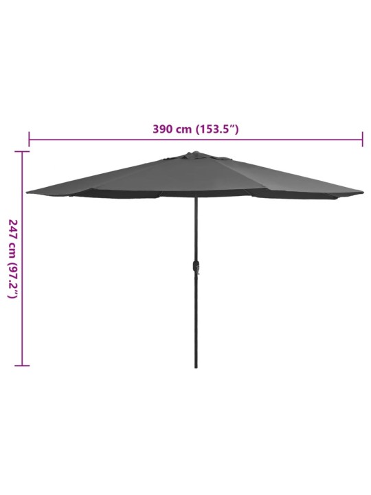 Dārza saulessargs ar metāla kātu, 390 cm, antracītpelēks