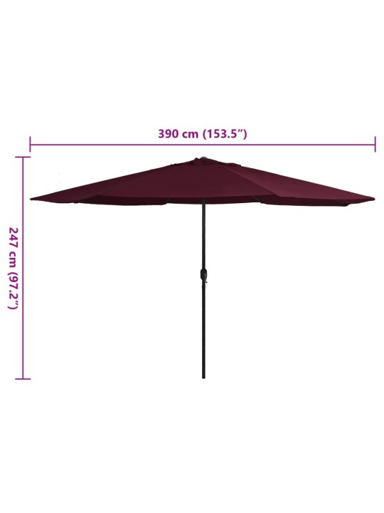 Dārza saulessargs ar metāla kātu, 390 cm, vīnsarkans