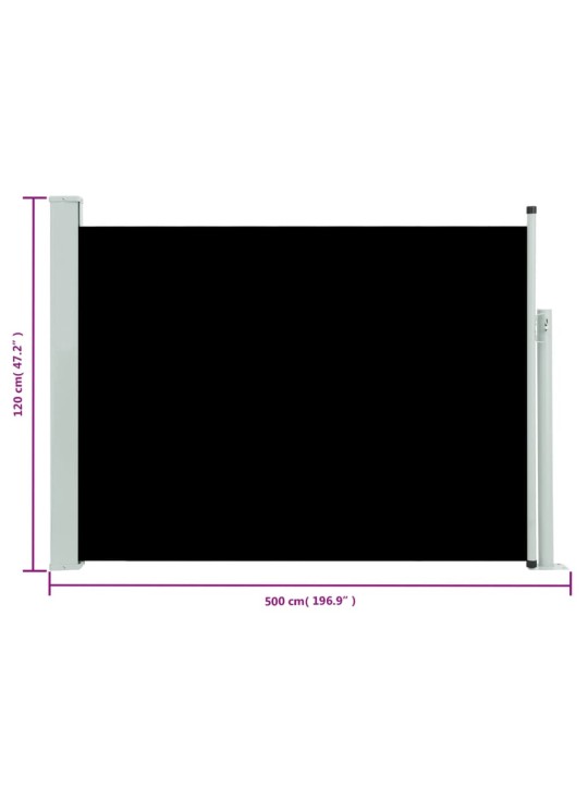 Izvelkama sānu markīze, melna, 120x500 cm