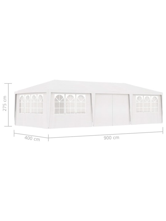 Dārza nojume ar sānu sienām, profesionāla, 4x9 m, balta, 90 g/m²