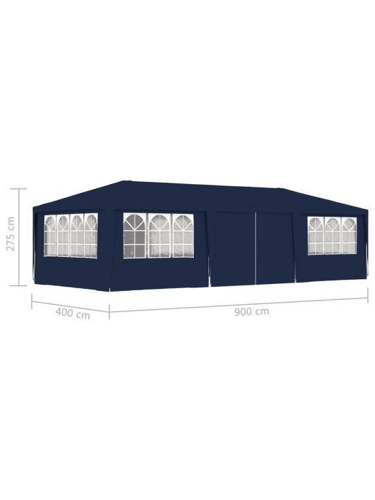 Dārza nojume ar sānu sienām, profesionāla, 4x9 m, zila, 90 g/m²