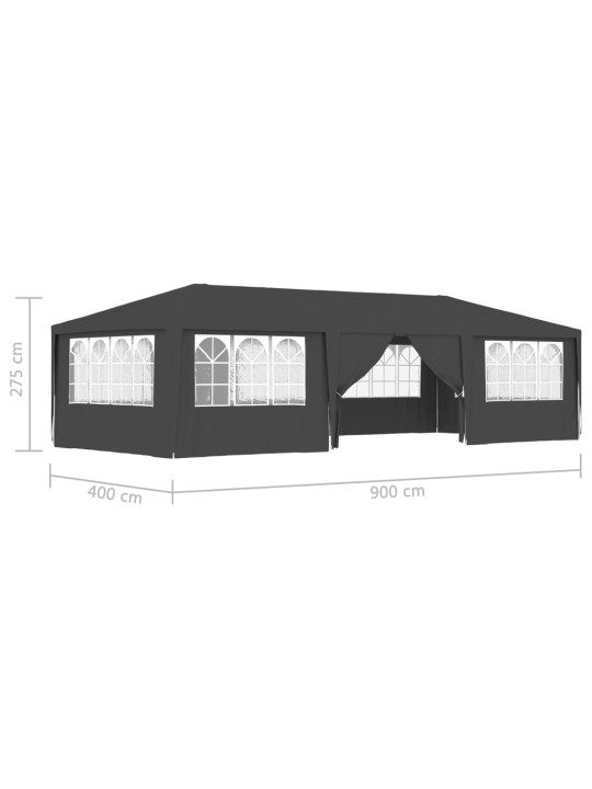 Dārza nojume ar sānu sienām, profesionāla, 4x9 m, pelēka