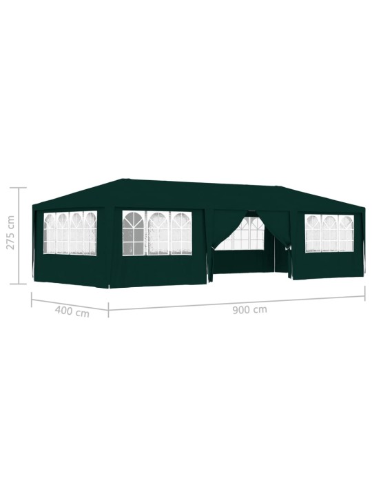 Dārza nojume ar sānu sienām, profesionāla, 4x9 m, zaļa, 90 g/m²